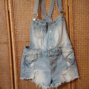 Harmony & Havoc Destressed Shorts Overalls Junior